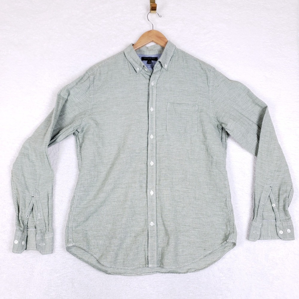 Banana‎ Republic Shirt L Slim Fit Green Houndstooth Long Sleeve Button Down